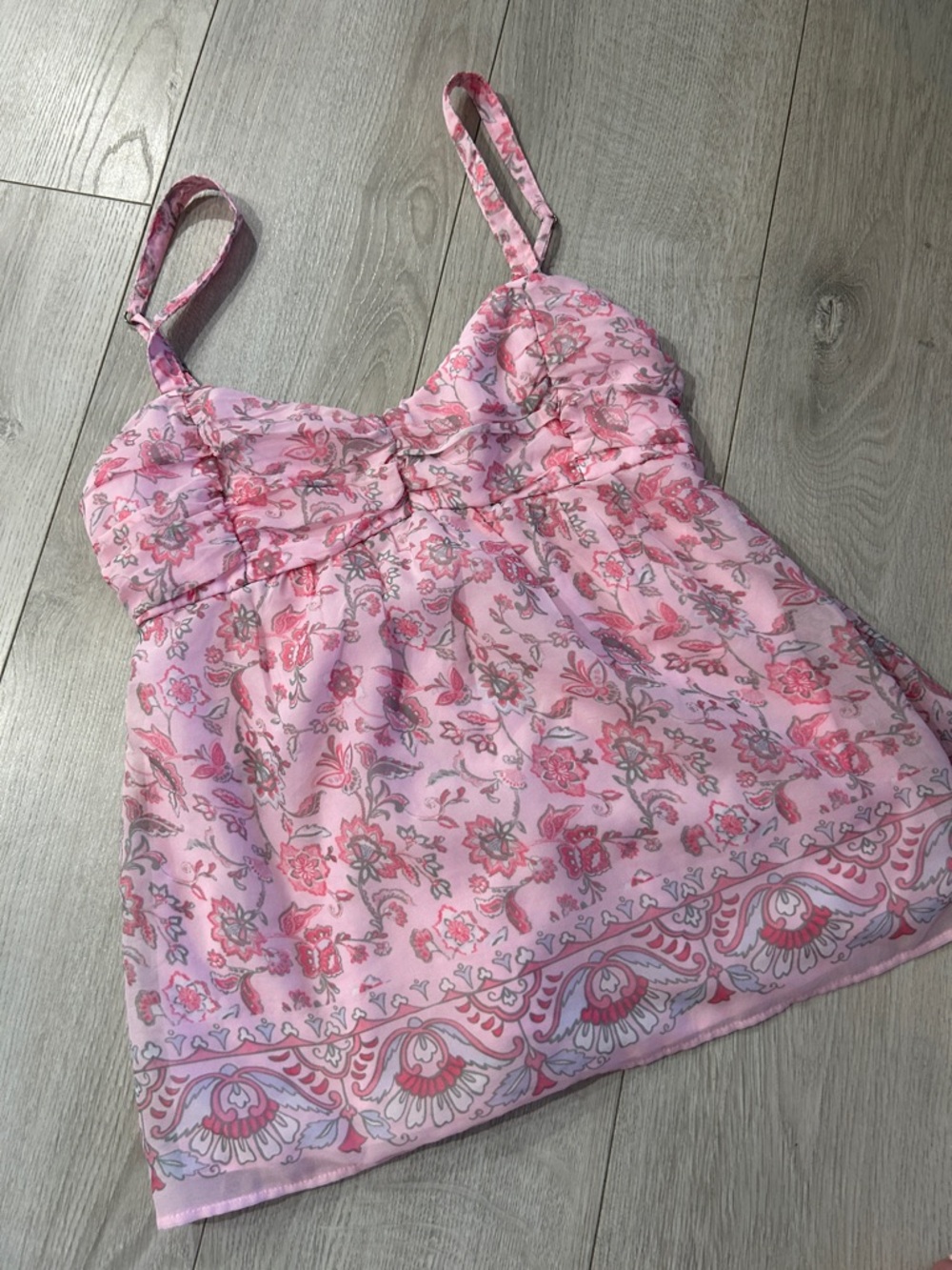 Hollister Pink Floral Spaghetti-Strap Tank Top - Picture 4 of 7